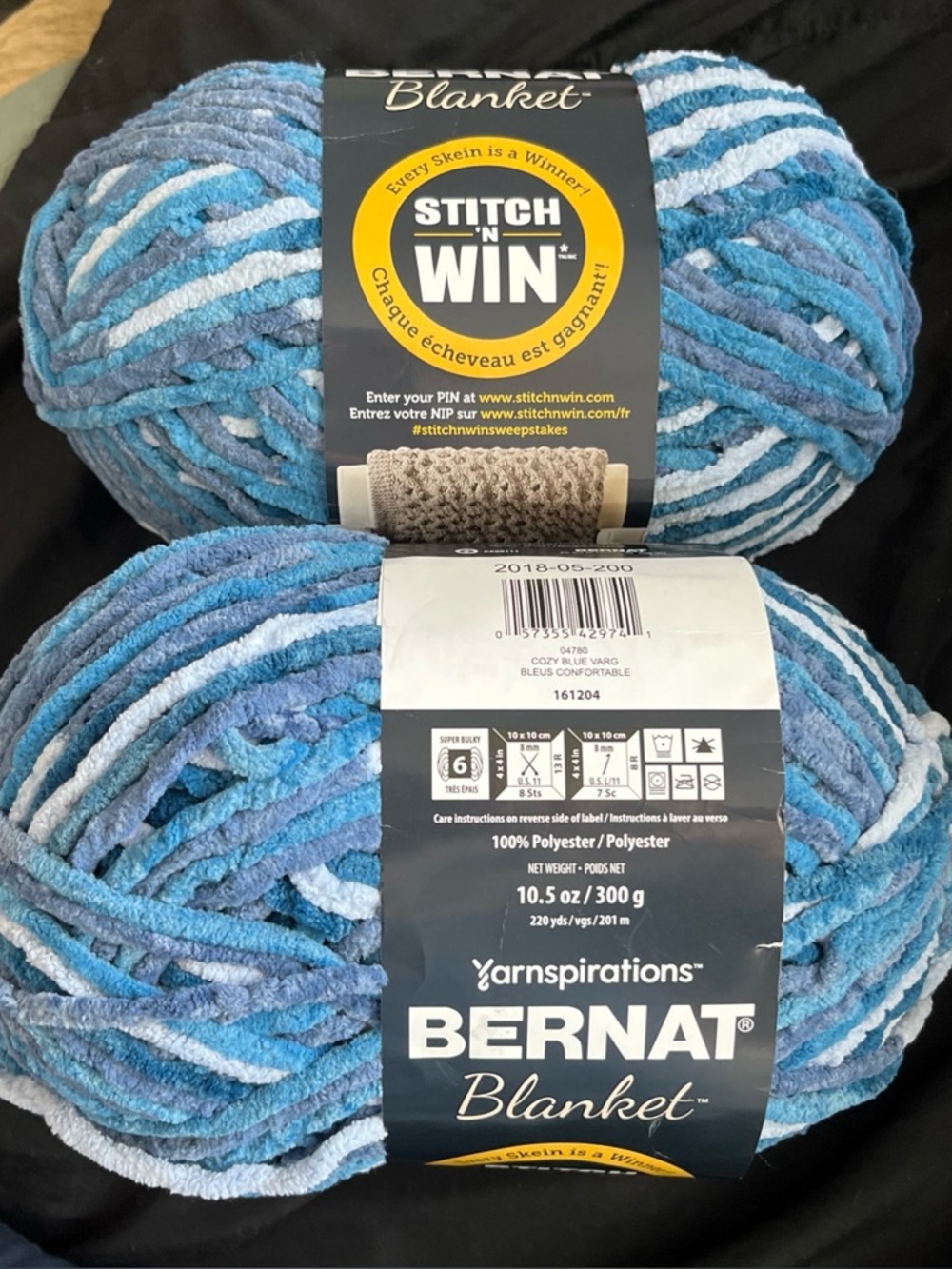 (2) New Bernat Blanket Yarnspirations Cozy Blue Varg 10.5oz  220yds